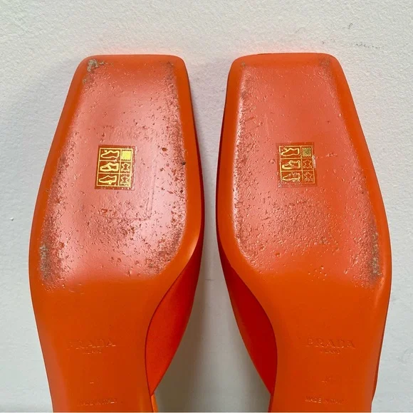 Prada orange satin silk square toe mules logo heels with box size 41 - Picture 10 of 13